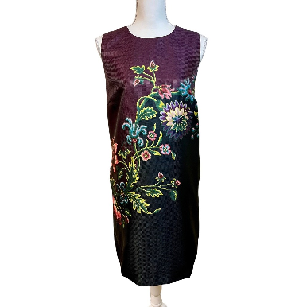 TUCKERNUCK Dark Floral Shift Dress L Plum Wine Pockets Mod Wedding Guest Party
